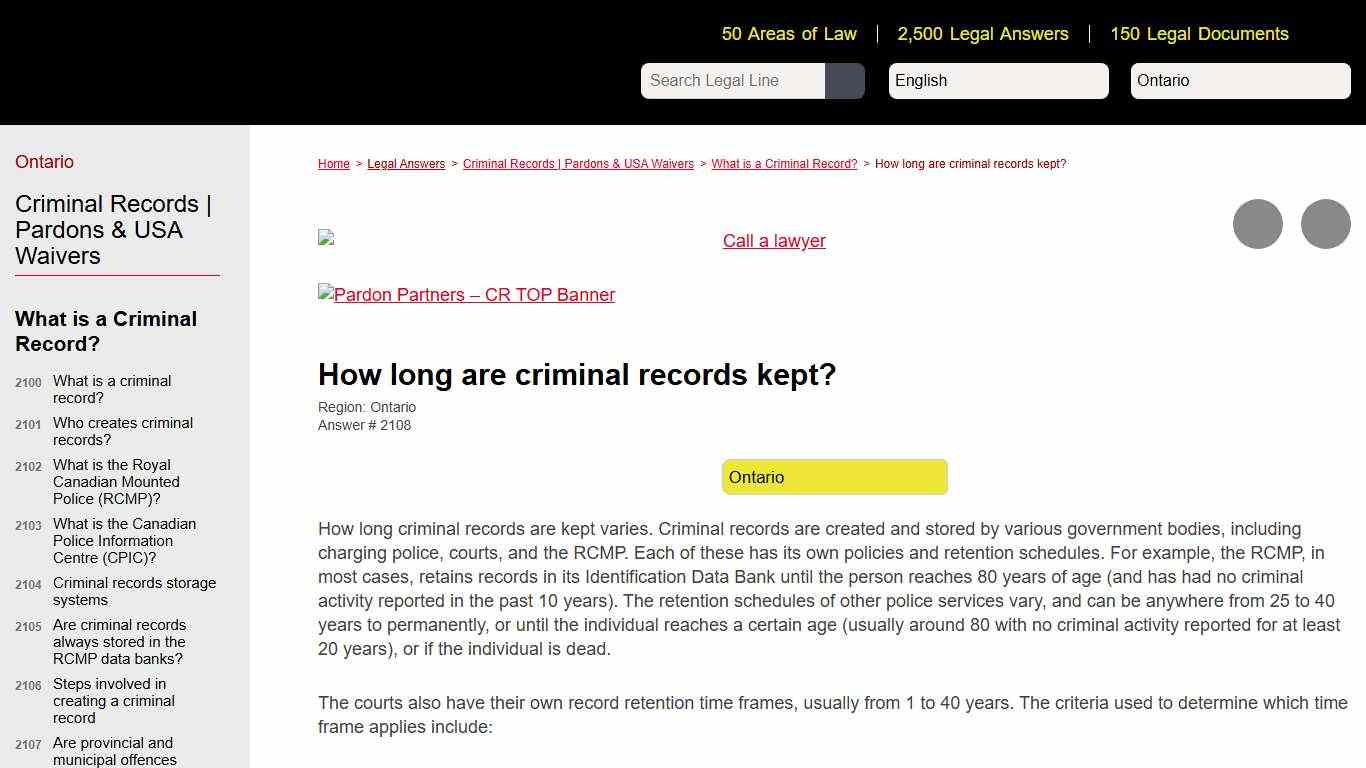 How long are criminal records kept? - FREE Legal Information Legal Line